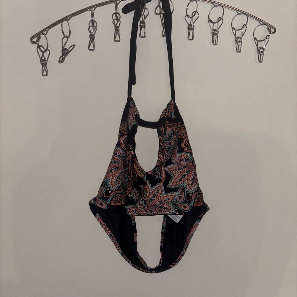 Time and Tru Black Paisley Bikini Top